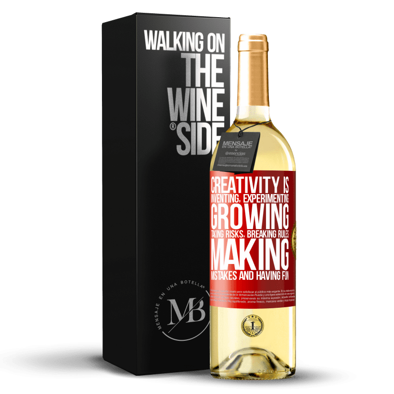 29,95 € Free Shipping | White Wine WHITE Edition Creativity is inventing, experimenting, growing, taking risks, breaking rules, making mistakes, and having fun Red Label. Customizable label Young wine Harvest 2022 Verdejo