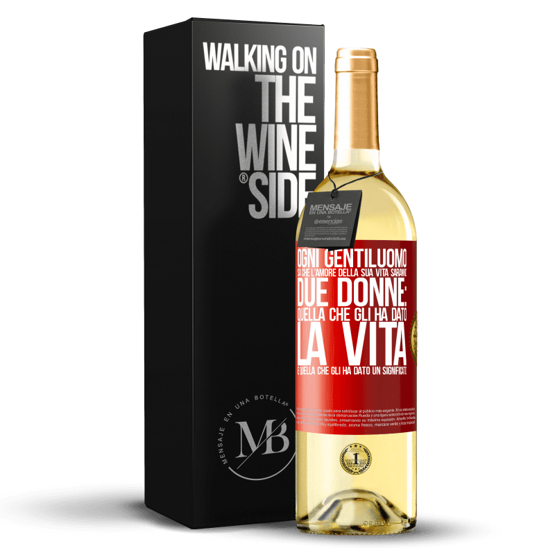 29,95 € Spedizione Gratuita | Vino bianco Edizione WHITE Ogni gentiluomo sa che l'amore della sua vita saranno due donne: quella che gli ha dato la vita e quella che gli ha dato un Etichetta Rossa. Etichetta personalizzabile Vino giovane Raccogliere 2025 Verdejo
