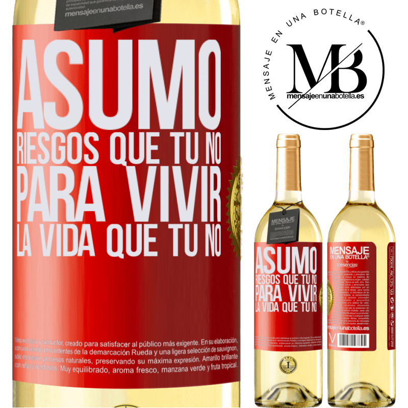 29,95 € Envío gratis | Vino Blanco Edición WHITE Asumo riesgos que tú no, para vivir la vida que tú no Etiqueta Roja. Etiqueta personalizable Vino joven Cosecha 2023 Verdejo