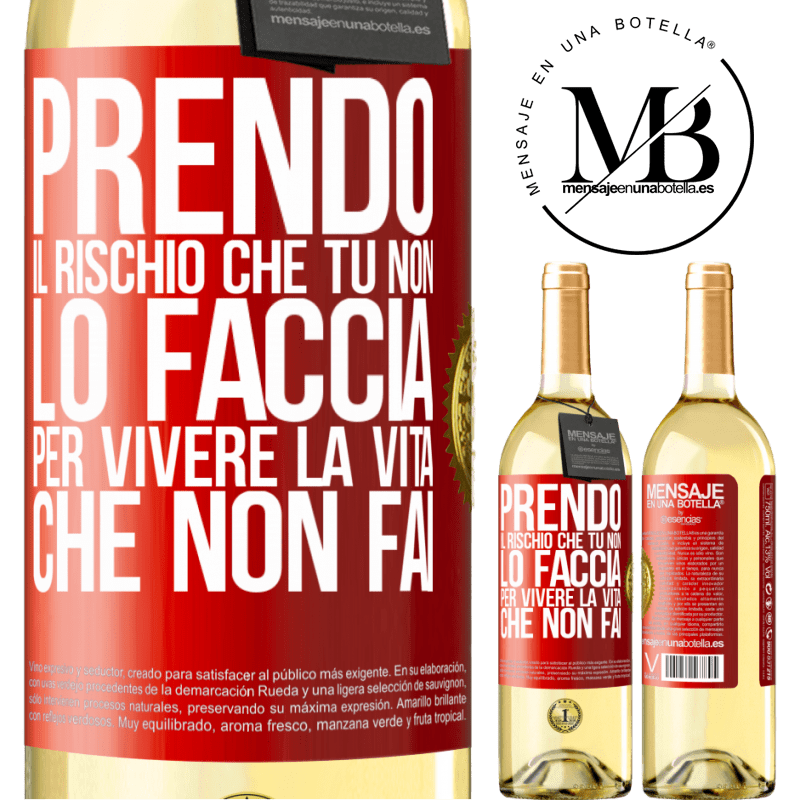 29,95 € Spedizione Gratuita | Vino bianco Edizione WHITE Prendo il rischio che tu non lo faccia, per vivere la vita che non fai Etichetta Rossa. Etichetta personalizzabile Vino giovane Raccogliere 2023 Verdejo