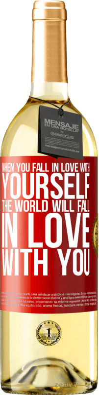 29,95 € Free Shipping | White Wine WHITE Edition When you fall in love with yourself, the world will fall in love with you Red Label. Customizable label Young wine Harvest 2025 Verdejo
