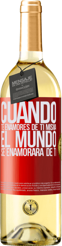 29,95 € Envío gratis | Vino Blanco Edición WHITE Cuando te enamores de ti misma, el mundo se enamorará de ti Etiqueta Roja. Etiqueta personalizable Vino joven Cosecha 2024 Verdejo