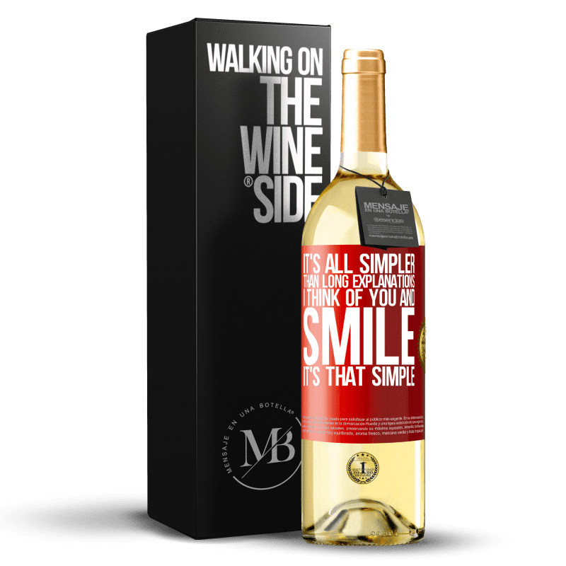 29,95 € Free Shipping | White Wine WHITE Edition It's all simpler than long explanations. I think of you and smile. It's that simple Red Label. Customizable label Young wine Harvest 2023 Verdejo