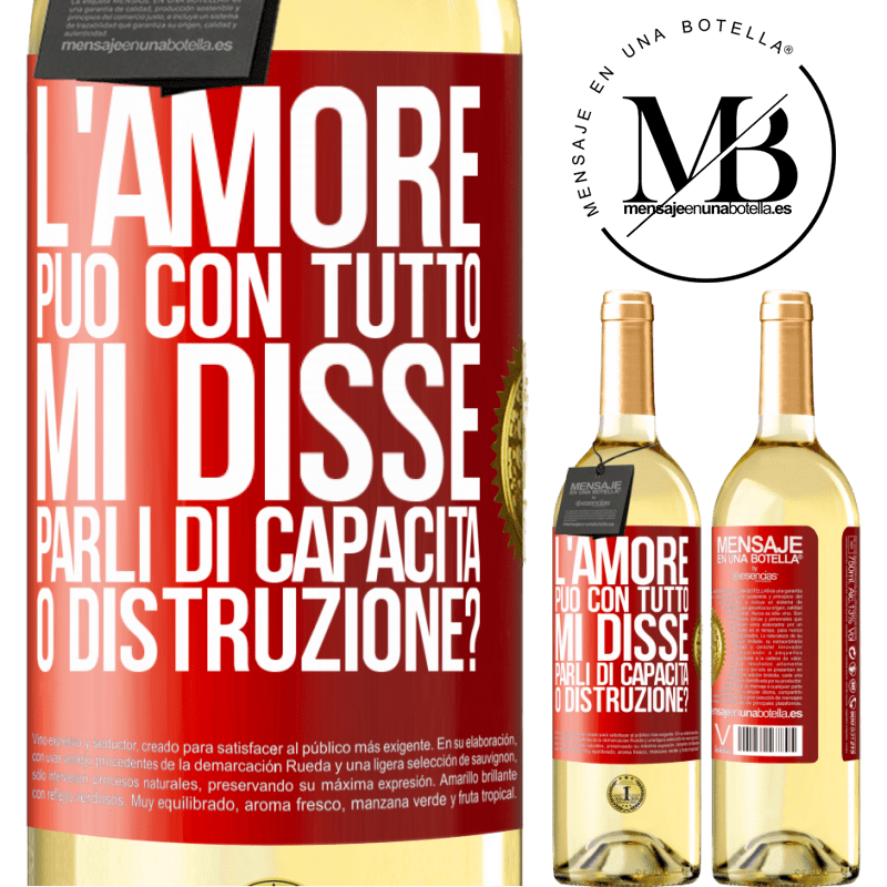 29,95 € Spedizione Gratuita | Vino bianco Edizione WHITE L'amore può con tutto, mi disse. Parli di capacità o distruzione? Etichetta Rossa. Etichetta personalizzabile Vino giovane Raccogliere 2024 Verdejo