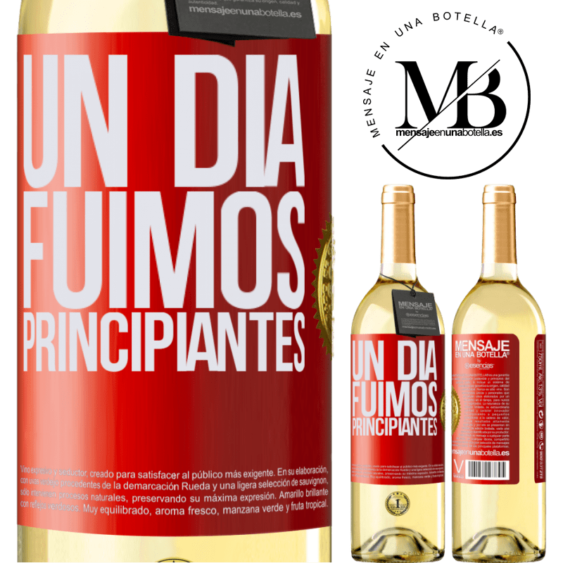 29,95 € Envío gratis | Vino Blanco Edición WHITE Un día fuimos principiantes Etiqueta Roja. Etiqueta personalizable Vino joven Cosecha 2024 Verdejo