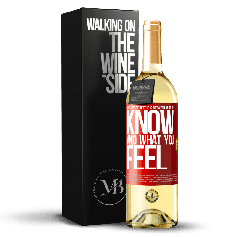 29,95 € Free Shipping | White Wine WHITE Edition Your worst battle is between what you know and what you feel Red Label. Customizable label Young wine Harvest 2024 Verdejo