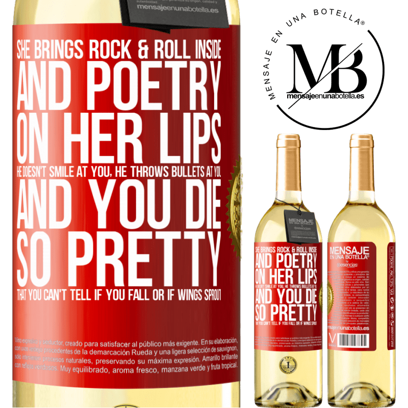 29,95 € Free Shipping | White Wine WHITE Edition She brings Rock & Roll inside and poetry on her lips. He doesn't smile at you, he throws bullets at you, and you die so Red Label. Customizable label Young wine Harvest 2023 Verdejo