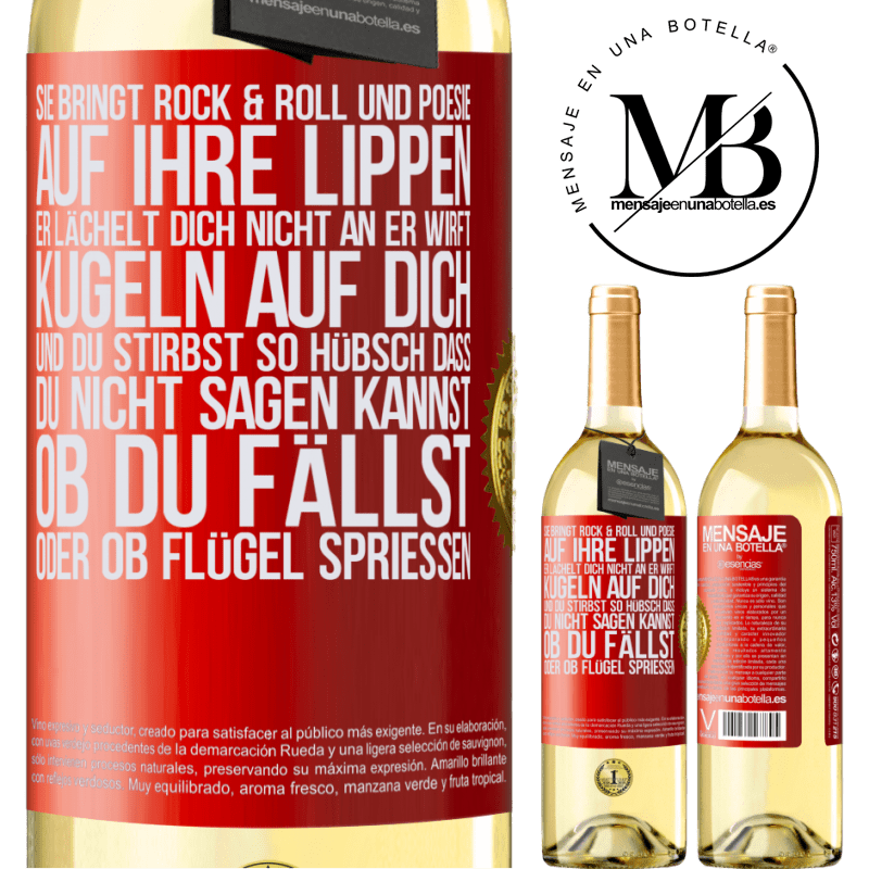 29,95 € Kostenloser Versand | Weißwein WHITE Ausgabe Sie hat Rock & Roll in ihr und Poesie auf ihre Lippen. Sie lächelt dich nicht an, sie wirft Kugeln auf dich und du stirbst so sc Rote Markierung. Anpassbares Etikett Junger Wein Ernte 2023 Verdejo