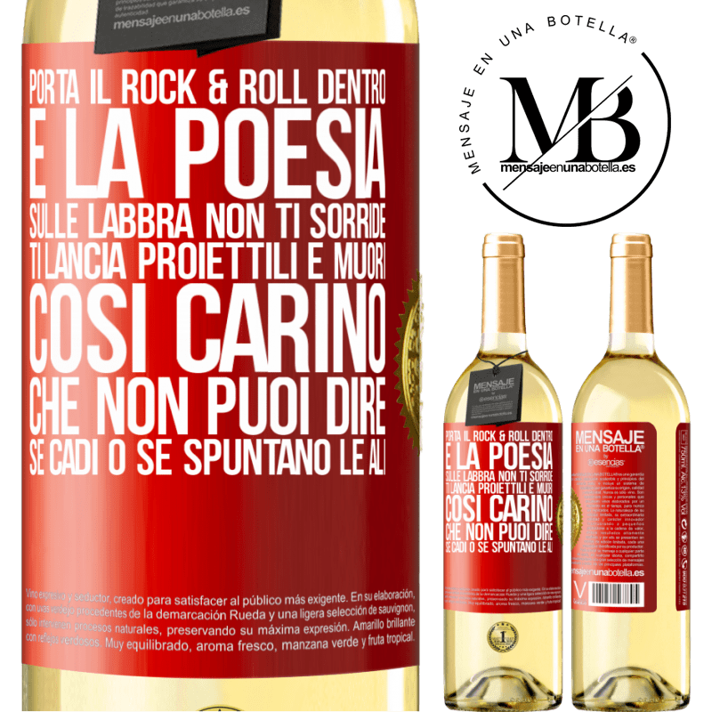 29,95 € Spedizione Gratuita | Vino bianco Edizione WHITE Porta il Rock & Roll dentro e la poesia sulle labbra. Non ti sorride, ti lancia proiettili e muori così carino che non puoi Etichetta Rossa. Etichetta personalizzabile Vino giovane Raccogliere 2023 Verdejo