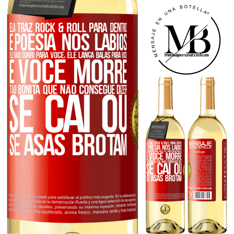 29,95 € Envio grátis | Vinho branco Edição WHITE Ela traz Rock & Roll para dentro e poesia nos lábios. Ele não sorri para você, ele lança balas para você e você morre tão Etiqueta Vermelha. Etiqueta personalizável Vinho jovem Colheita 2023 Verdejo