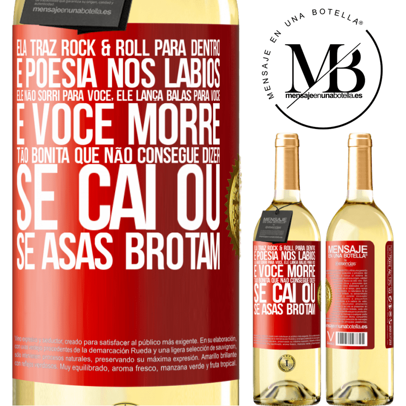29,95 € Envio grátis | Vinho branco Edição WHITE Ela traz Rock & Roll para dentro e poesia nos lábios. Ele não sorri para você, ele lança balas para você e você morre tão Etiqueta Vermelha. Etiqueta personalizável Vinho jovem Colheita 2025 Verdejo