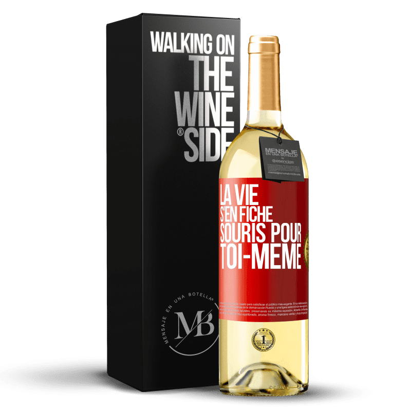 29,95 € Envoi gratuit | Vin blanc Édition WHITE La vie s'en fiche, souris pour toi-même Étiquette Rouge. Étiquette personnalisable Vin jeune Récolte 2024 Verdejo