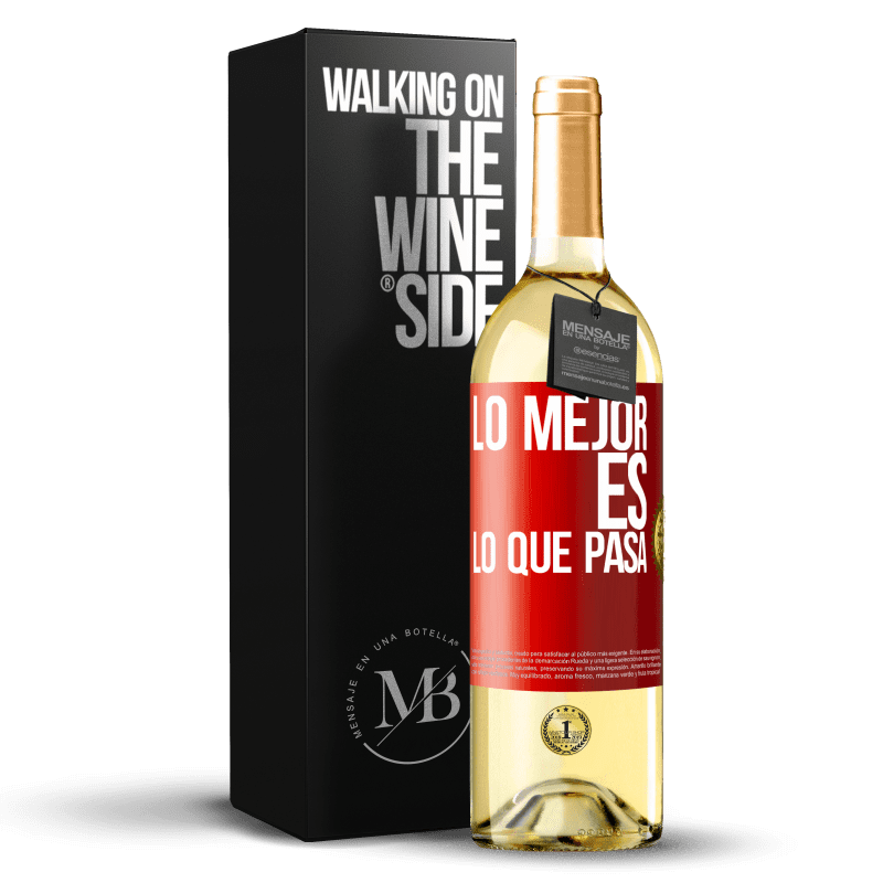 29,95 € Envío gratis | Vino Blanco Edición WHITE Lo mejor es lo que pasa Etiqueta Roja. Etiqueta personalizable Vino joven Cosecha 2023 Verdejo