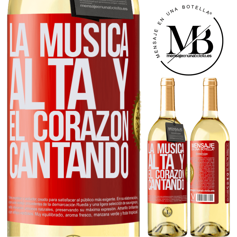 29,95 € Envío gratis | Vino Blanco Edición WHITE La música alta y el corazón cantando Etiqueta Roja. Etiqueta personalizable Vino joven Cosecha 2023 Verdejo