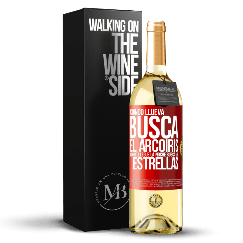 29,95 € Envío gratis | Vino Blanco Edición WHITE Cuando llueva, busca el arcoiris, cuando llegue la noche, busca las estrellas Etiqueta Roja. Etiqueta personalizable Vino joven Cosecha 2024 Verdejo