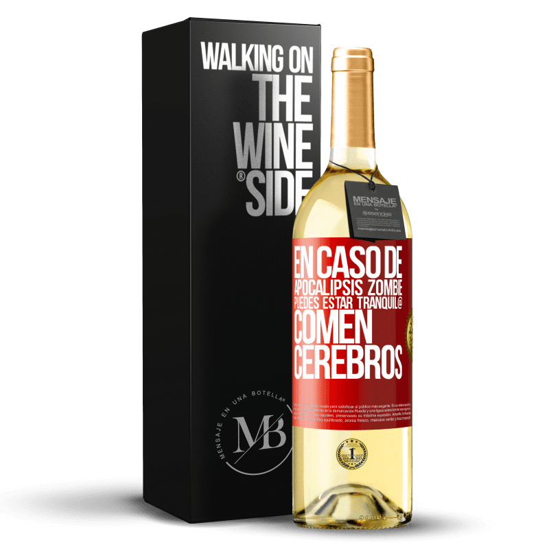 29,95 € Envío gratis | Vino Blanco Edición WHITE En caso de apocalipsis zombie, puedes estar tranquil@, comen cerebros Etiqueta Roja. Etiqueta personalizable Vino joven Cosecha 2024 Verdejo