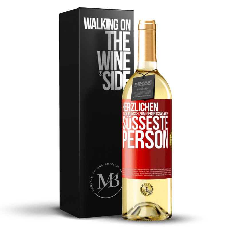 29,95 € Kostenloser Versand | Weißwein WHITE Ausgabe Herzlichen Glückwunsch zum Geburtstag an die süßeste Person Rote Markierung. Anpassbares Etikett Junger Wein Ernte 2025 Verdejo