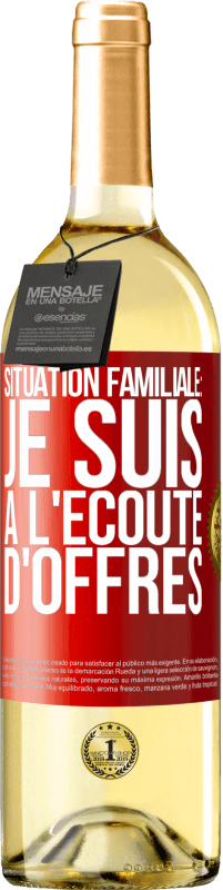 Envoi gratuit | Vin blanc Édition WHITE Situation familiale: je suis à l'écoute d'offres Étiquette Rouge. Étiquette personnalisable Vin jeune Récolte 2023 Verdejo