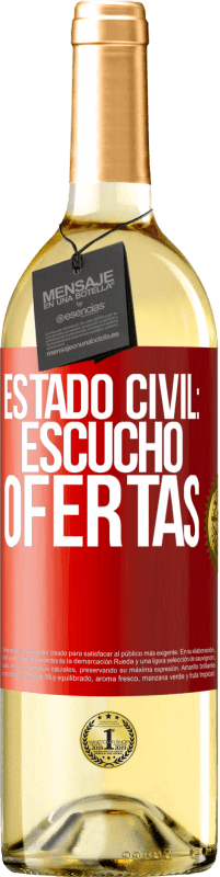 Envío gratis | Vino Blanco Edición WHITE Estado civil: escucho ofertas Etiqueta Roja. Etiqueta personalizable Vino joven Cosecha 2023 Verdejo