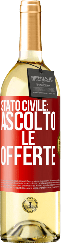 Spedizione Gratuita | Vino bianco Edizione WHITE Stato civile: ascolto le offerte Etichetta Rossa. Etichetta personalizzabile Vino giovane Raccogliere 2023 Verdejo