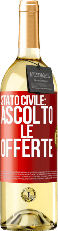 29,95 € Spedizione Gratuita | Vino bianco Edizione WHITE Stato civile: ascolto le offerte Etichetta Rossa. Etichetta personalizzabile Vino giovane Raccogliere 2025 Verdejo