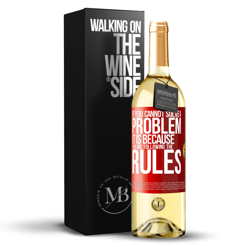 29,95 € Free Shipping | White Wine WHITE Edition If you cannot solve a problem it is because you are following the rules Red Label. Customizable label Young wine Harvest 2023 Verdejo