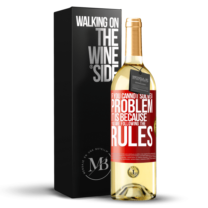 29,95 € Free Shipping | White Wine WHITE Edition If you cannot solve a problem it is because you are following the rules Red Label. Customizable label Young wine Harvest 2024 Verdejo