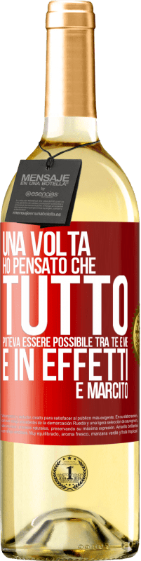 Spedizione Gratuita | Vino bianco Edizione WHITE Una volta ho pensato che tutto poteva essere possibile tra te e me. E in effetti è marcito Etichetta Rossa. Etichetta personalizzabile Vino giovane Raccogliere 2023 Verdejo