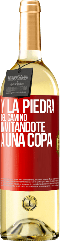 Envío gratis | Vino Blanco Edición WHITE Y la piedra del camino invitándote a una copa Etiqueta Roja. Etiqueta personalizable Vino joven Cosecha 2023 Verdejo