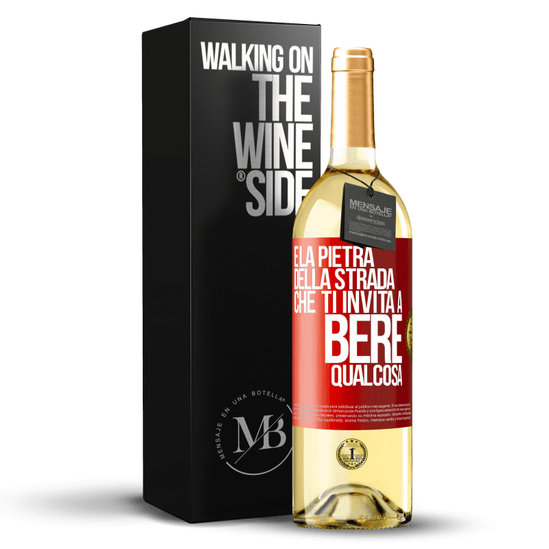 29,95 € Spedizione Gratuita | Vino bianco Edizione WHITE E la pietra della strada che ti invita a bere qualcosa Etichetta Rossa. Etichetta personalizzabile Vino giovane Raccogliere 2023 Verdejo