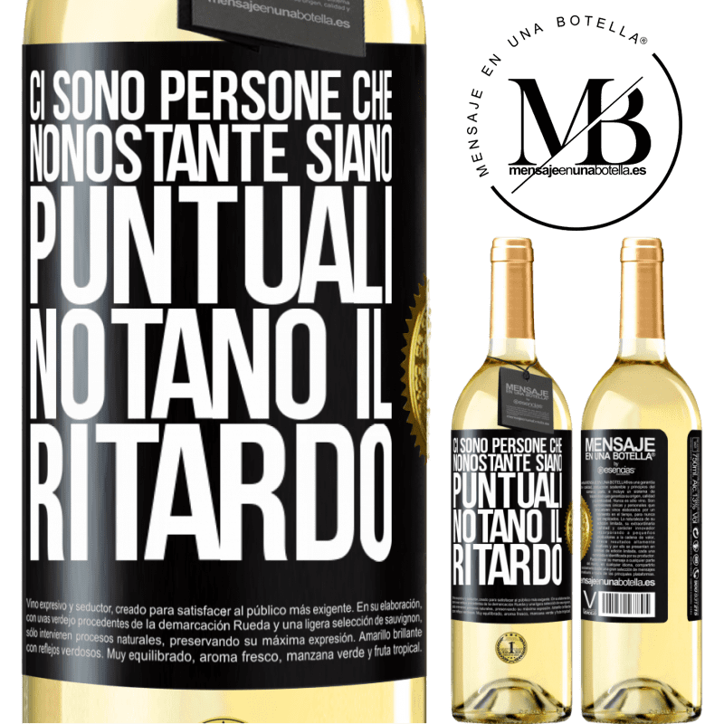 29,95 € Spedizione Gratuita | Vino bianco Edizione WHITE Ci sono persone che, nonostante siano puntuali, notano il ritardo Etichetta Nera. Etichetta personalizzabile Vino giovane Raccogliere 2025 Verdejo
