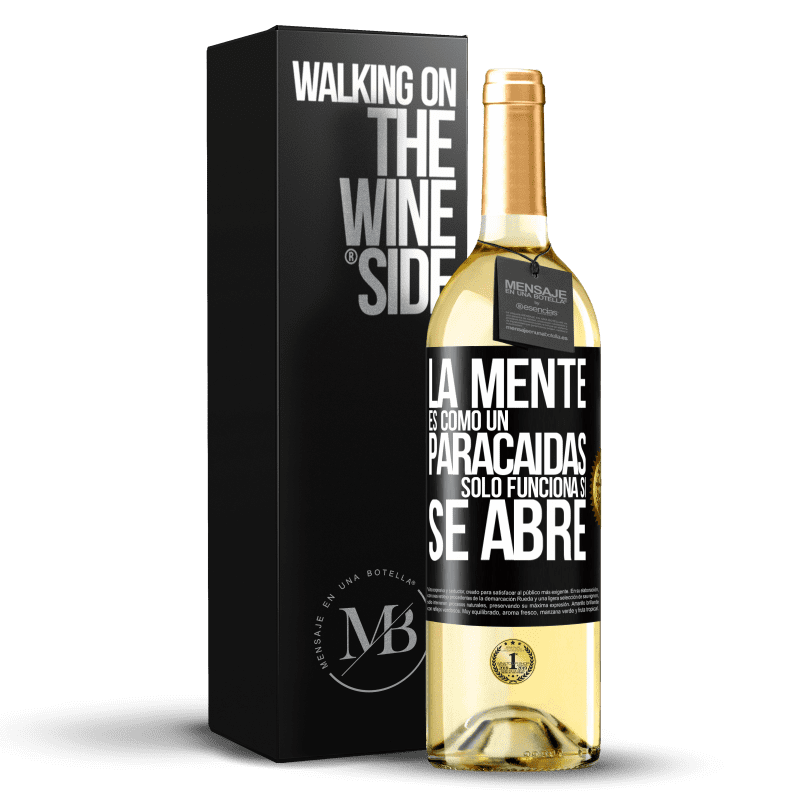 29,95 € Envío gratis | Vino Blanco Edición WHITE La mente es como un paracaidas. Sólo funciona si se abre Etiqueta Negra. Etiqueta personalizable Vino joven Cosecha 2024 Verdejo