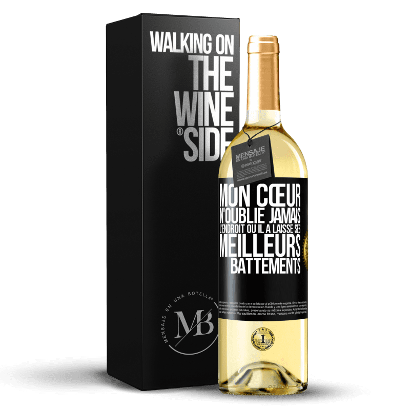 29,95 € Envoi gratuit | Vin blanc Édition WHITE Mon cœur n'oublie jamais l'endroit où il a laissé ses meilleurs battements Étiquette Noire. Étiquette personnalisable Vin jeune Récolte 2025 Verdejo