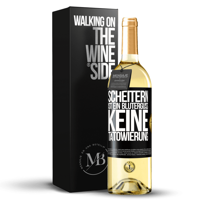 29,95 € Kostenloser Versand | Weißwein WHITE Ausgabe Scheitern ist ein Bluterguss, keine Tätowierung Schwarzes Etikett. Anpassbares Etikett Junger Wein Ernte 2024 Verdejo