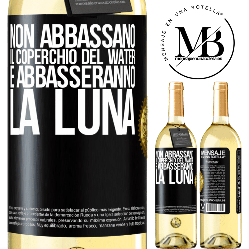 29,95 € Spedizione Gratuita | Vino bianco Edizione WHITE Non abbassano il coperchio del water e abbasseranno la luna Etichetta Nera. Etichetta personalizzabile Vino giovane Raccogliere 2024 Verdejo