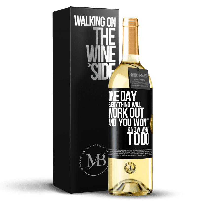 29,95 € Free Shipping | White Wine WHITE Edition One day everything will work out and you won't know what to do Black Label. Customizable label Young wine Harvest 2023 Verdejo