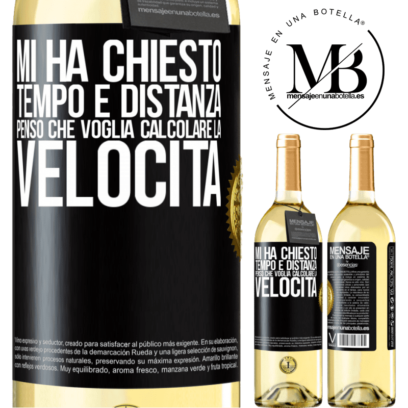 29,95 € Spedizione Gratuita | Vino bianco Edizione WHITE Mi ha chiesto tempo e distanza. Penso che voglia calcolare la velocità Etichetta Nera. Etichetta personalizzabile Vino giovane Raccogliere 2023 Verdejo