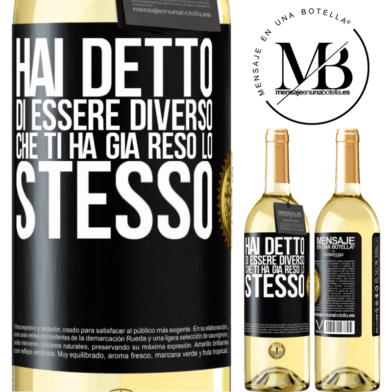29,95 € Spedizione Gratuita | Vino bianco Edizione WHITE Hai detto di essere diverso, che ti ha già reso lo stesso Etichetta Nera. Etichetta personalizzabile Vino giovane Raccogliere 2025 Verdejo
