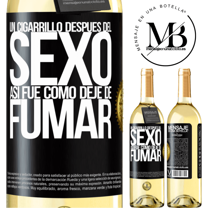 29,95 € Envío gratis | Vino Blanco Edición WHITE Un cigarrillo después del sexo. Así fue como dejé de fumar Etiqueta Negra. Etiqueta personalizable Vino joven Cosecha 2023 Verdejo