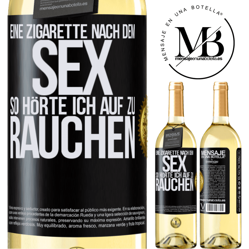 29,95 € Kostenloser Versand | Weißwein WHITE Ausgabe Eine Zigarette nach dem Sex. So hörte ich auf zu rauchen Schwarzes Etikett. Anpassbares Etikett Junger Wein Ernte 2023 Verdejo