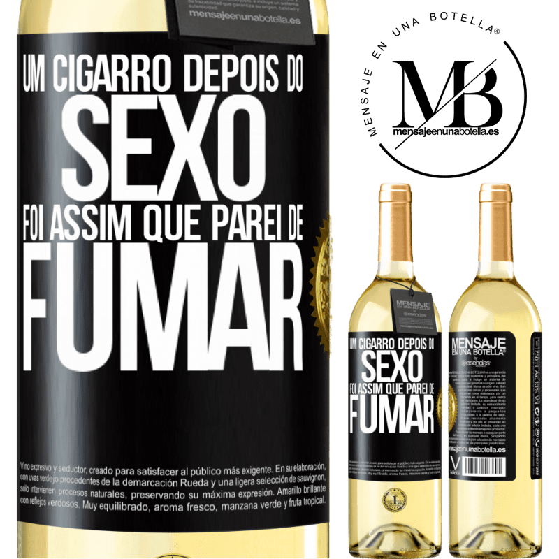 29,95 € Envio grátis | Vinho branco Edição WHITE Um cigarro depois do sexo. Foi assim que parei de fumar Etiqueta Preta. Etiqueta personalizável Vinho jovem Colheita 2023 Verdejo