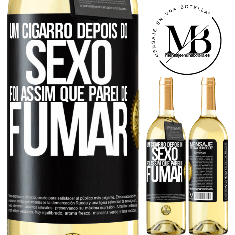 29,95 € Envio grátis | Vinho branco Edição WHITE Um cigarro depois do sexo. Foi assim que parei de fumar Etiqueta Preta. Etiqueta personalizável Vinho jovem Colheita 2025 Verdejo