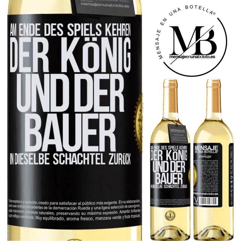 29,95 € Kostenloser Versand | Weißwein WHITE Ausgabe Am Ende des Spiels kehren der König und der Bauer in dieselbe Schachtel zurück Schwarzes Etikett. Anpassbares Etikett Junger Wein Ernte 2024 Verdejo