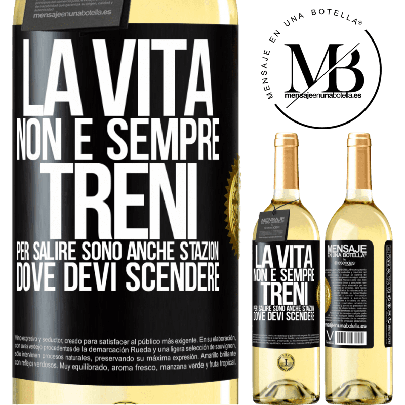 29,95 € Spedizione Gratuita | Vino bianco Edizione WHITE La vita non è sempre treni per salire, sono anche stazioni dove devi scendere Etichetta Nera. Etichetta personalizzabile Vino giovane Raccogliere 2024 Verdejo