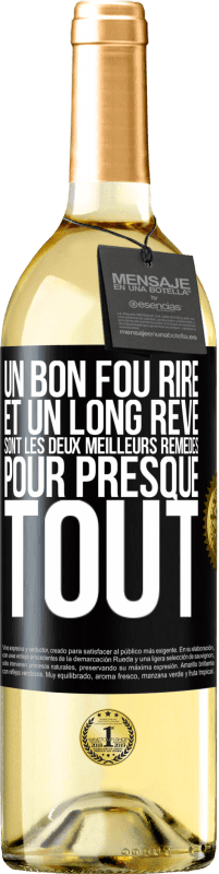 29,95 € | Vin blanc Édition WHITE Un bon fou rire et un long rêve sont les deux meilleurs remèdes pour presque tout Étiquette Noire. Étiquette personnalisable Vin jeune Récolte 2025 Verdejo