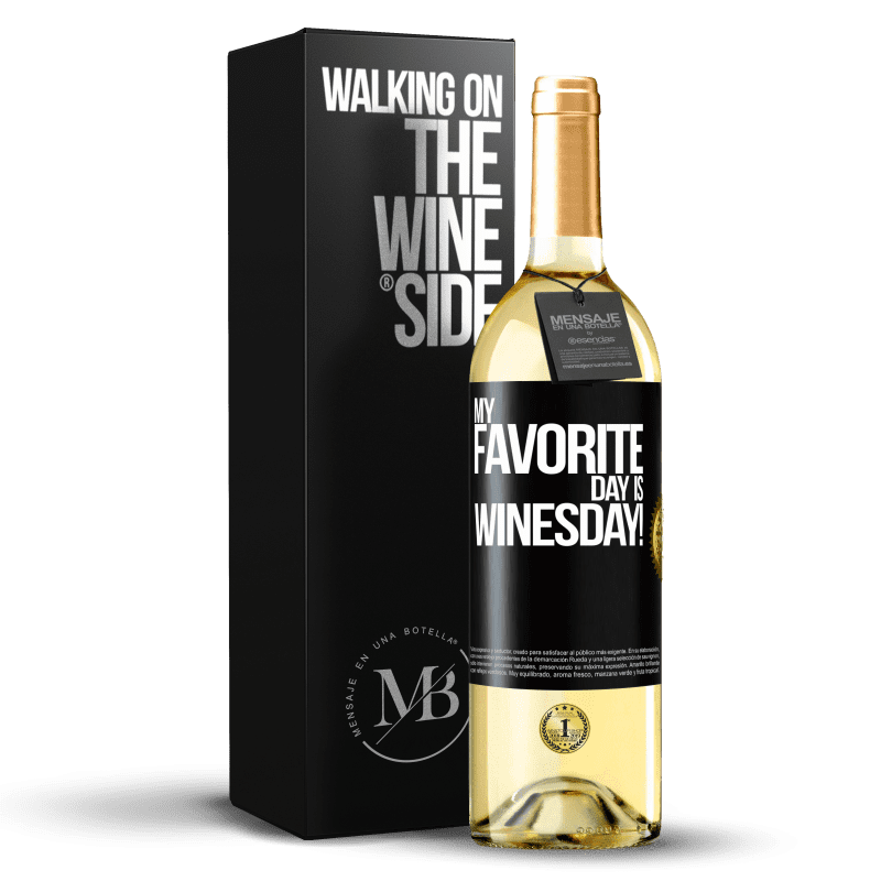 29,95 € Free Shipping | White Wine WHITE Edition My favorite day is winesday! Black Label. Customizable label Young wine Harvest 2023 Verdejo