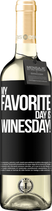 29,95 € Envoi gratuit | Vin blanc Édition WHITE My favorite day is winesday! Étiquette Noire. Étiquette personnalisable Vin jeune Récolte 2025 Verdejo