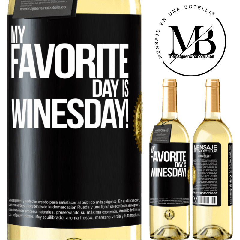 29,95 € Envío gratis | Vino Blanco Edición WHITE My favorite day is winesday! Etiqueta Negra. Etiqueta personalizable Vino joven Cosecha 2024 Verdejo