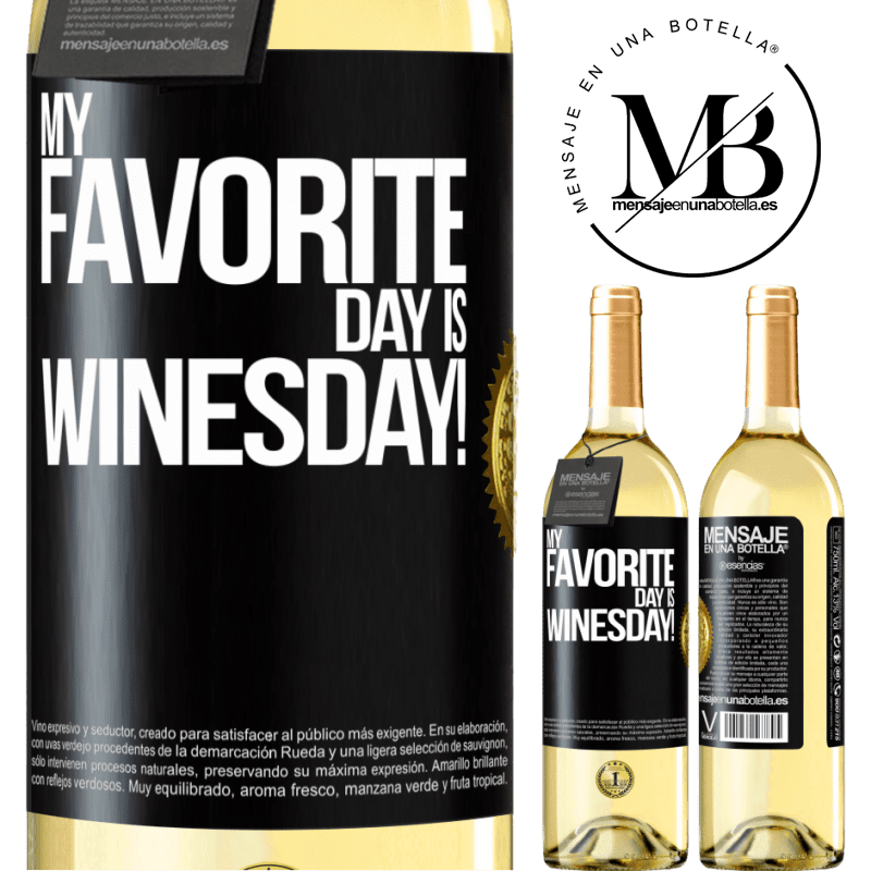 29,95 € Kostenloser Versand | Weißwein WHITE Ausgabe My favorite day is winesday! Schwarzes Etikett. Anpassbares Etikett Junger Wein Ernte 2024 Verdejo
