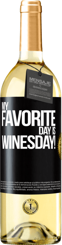 29,95 € | Vino bianco Edizione WHITE My favorite day is winesday! Etichetta Nera. Etichetta personalizzabile Vino giovane Raccogliere 2023 Verdejo